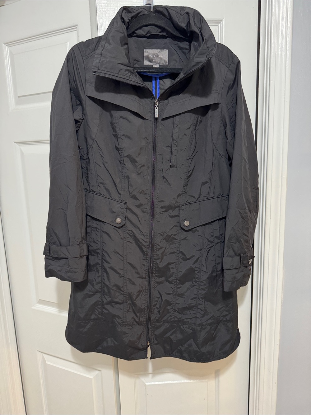 Cole Haan Black hooded, utility rain, jacket, size medium